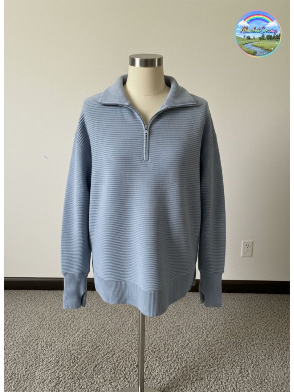 Womens Long Sleeve Quarter Zip Ribbed Knit Pullover Sweater Loose Fit V-Neck